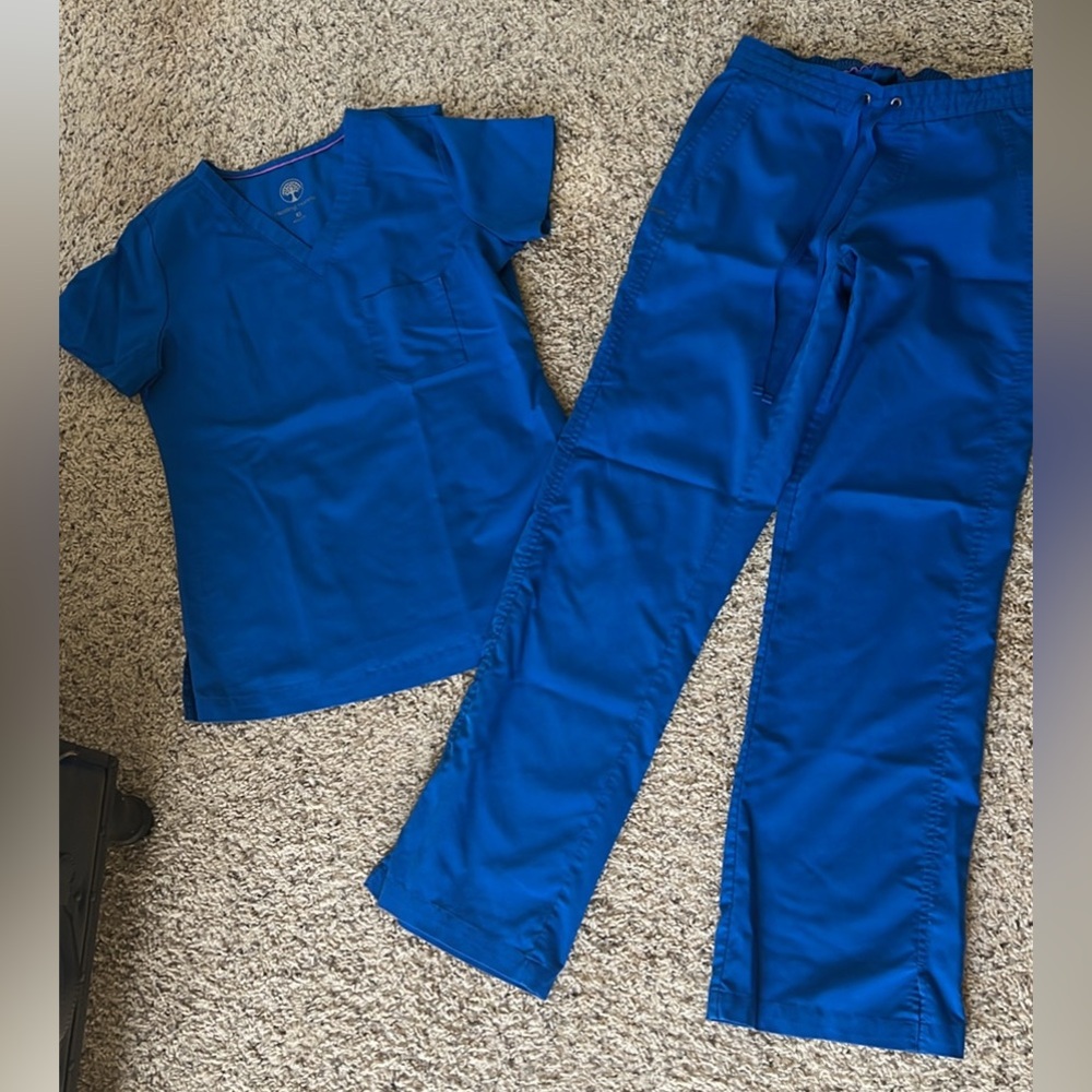 Royal Blue Medical Scrub Set - Top & Drawstring Pants